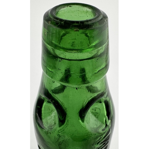 556 - WADSWORTHS CAMBRIDGE PREMIER PATENT CODD BOTTLE. 7.3ins tall. Bright emerald green 6oz bottle with 4... 