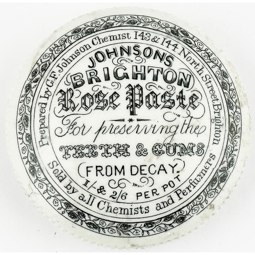 560 - BRIGHTON POT LID. (APL pg, 591, 27) ?? ins diam. G.F. JOHNSON, CHEMIST, MEDICAL HALL, BRIGHTON/ JOHN... 