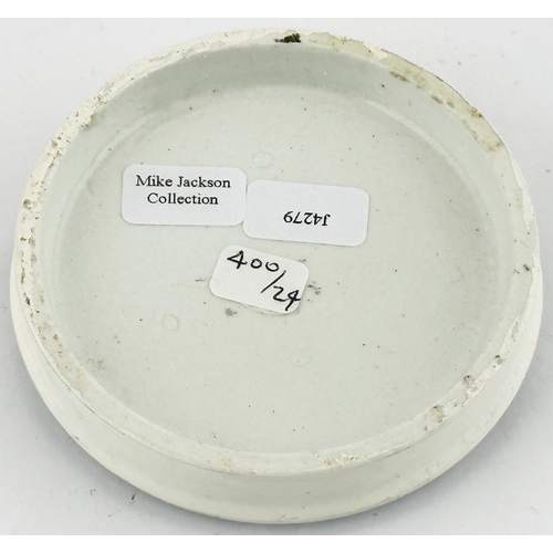 561 - . ISLINGTON POT LID. (APL pg 400, 24) ?? ins diam. Black transfer, central pictorial of mythological... 