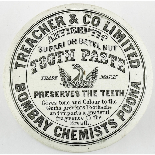 568 - BOMBAY POT LID. (APL pg 521) 4.1ins diam. Impressive large size lid. TREACHER & CO LIMITED/ ANTISEPT... 