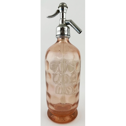 571 - JACKSON FENHAM NEWCASTLE ON TYNE SODA SYPHON. 12ins tall to trigger top. Light pink glass, footed ba... 