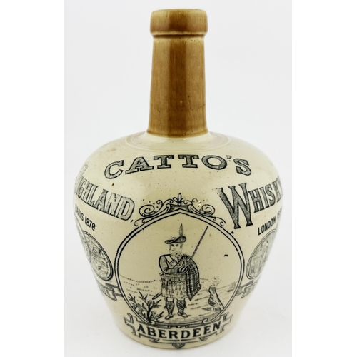 586 - CATTOS ABERDEEN OLD HIGHLAND WHISKY JUG. (WG p45). Bulbous bodied t.t. stoneware shape featuring kil... 