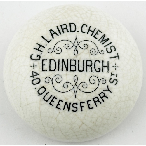 594 - EDINBURGH CHEMIST BUTTON POT LID. (APL pg 542, 57) 2.1ins diam. G.H. LAIRD/ CHEMIST/ 40 QUEENSFERRY ... 