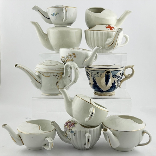 151 - INVALID CUP GROUP. Largest 3ins tall. Various with floral designs, blue & white, red hospital cross.... 