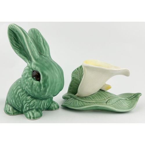 163 - SYLVAC DUO. Tallest 6ins. Inc. Rabbit & white lily vase. Chip to rabbit. (2)