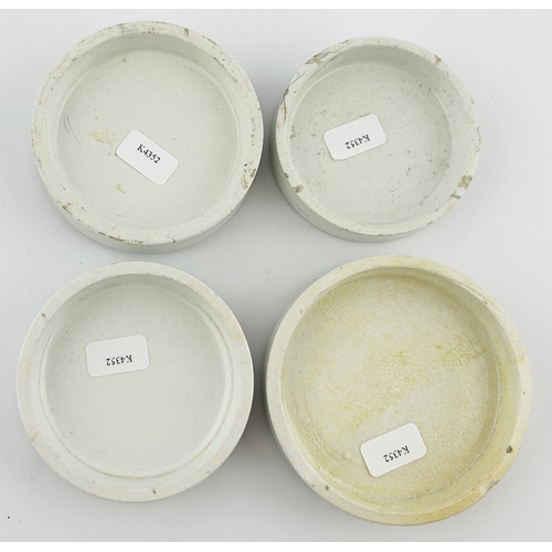 164 - COLD CREAM POT LID GROUP. Largest 3ins. Inc. Rowlands, Atkinsons, Breidenbach. Minor chips. (4)