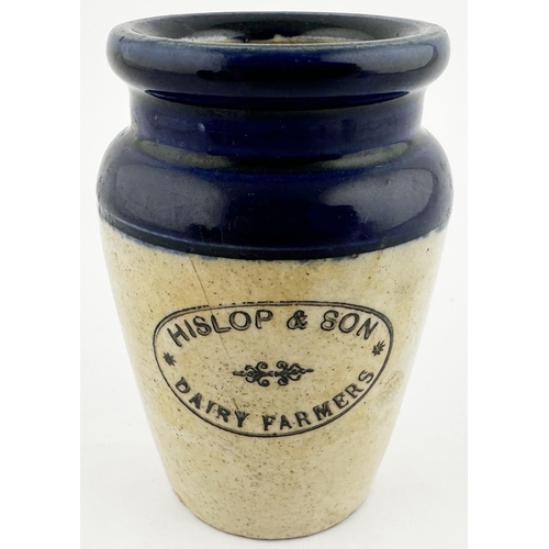 407 - HISLOP & SON DAIRY FARMER CREAM POT. 3.7ins tall. Dark blue top, inner lip cardboard closure feature... 