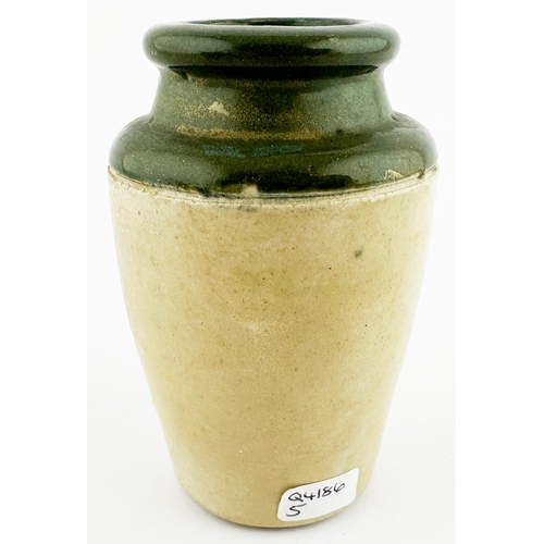 409 - CRYSTAL BROOK BRAND CREAM POT. 3.8ins tall. Strong green top, detailed pictorial green transfer - fa... 