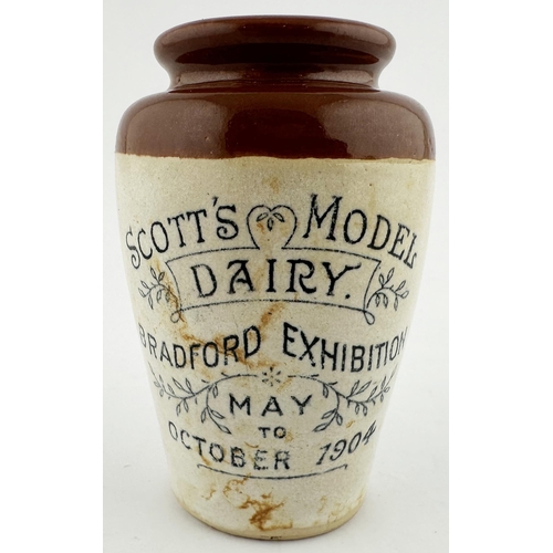 412 - SCOTTS MODEL DAIRY BRADFORD 1904 CREAM POT. 3.9ins tall. T.t., red brown top. Detailed Cartwright Me... 