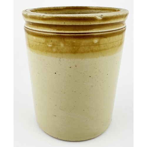 414 - . RING & BRYMER FOOD JAR. 6ins tall. Superb, early straight sided stoneware jar with four lines of i... 