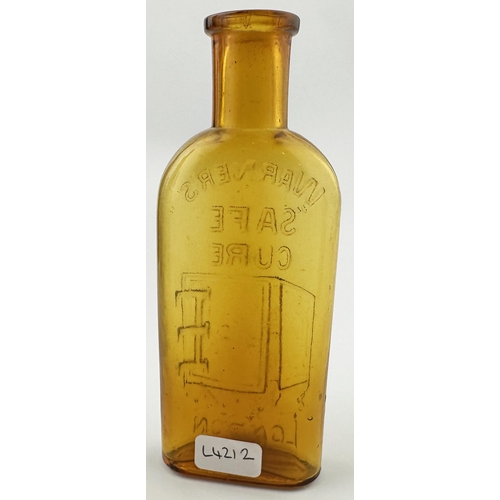 429 - MINIATURE WARNERS SAFE CURE BOTTLE. 4.6ins tall. Bright golden amber - very bold efront letters & sa... 