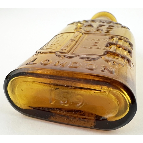 429 - MINIATURE WARNERS SAFE CURE BOTTLE. 4.6ins tall. Bright golden amber - very bold efront letters & sa... 