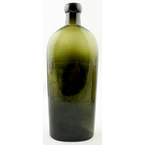 433 - LONDON WARNERS SAFE CURE BOTTLE. 9.6ins tall. One pint, dark olive green glass, sloping shoulders, s... 