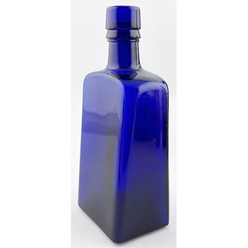 436 - PRICES PATENT BOTTLE. 7.5ins tall. Strong deep cobalt blue glass, rounded shoulders. Boldly embossed... 