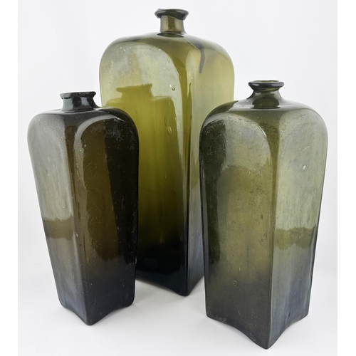 454 - LARGE FREEBLOWN CASE GIN BOTTLE. 14.5ins tall. A truly superb, undamaged, free blown square bodied, ... 