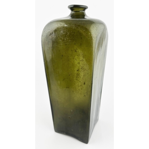 455 - FREEBLOWN CASE GIN BOTTLE. 11.1ins tall. Dark green/ black glass. Photograph does not do this lot ju... 