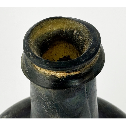 460 - ENGLISH MALLET WINE BOTTLE. 8.2ins tall. Small lip nick. Black glass, not so heavy as others - still... 