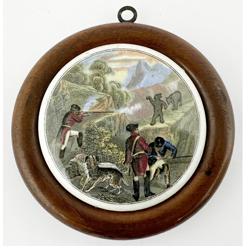 472 - SHOOTING BEARS PRATT POT LID. (KM 13) Pot lids is 3.1ins diam, set within a wooden frame - shown her... 