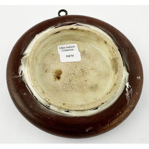 475 - THE BEAR P{IT POT LID. (KM 6). Actual pot lid 2.9ins set within wooden frame - shown here minus fram... 