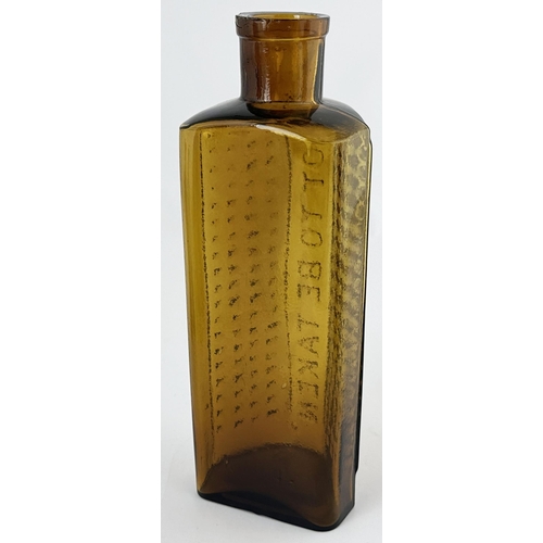 492 - FLAT BACK POISON BOTTLE. (DP p51) 8.5ins tall. 16oz amber flat back practical poison bottle. Wide mo... 