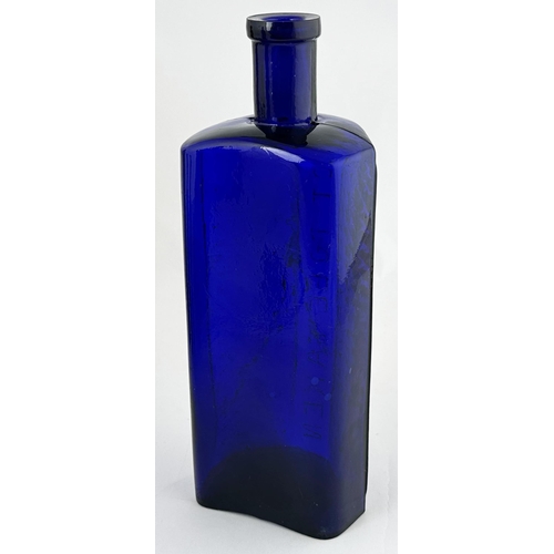 493 - FLAT BACK POISON BOTTLE. (DP p51). 8.6ins tall. 20oz Cobalt blue flat back. Narrow mouth. Embossed N... 