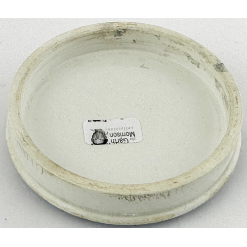 499 - DEVONPORT & PLYMOUTH POT LID. (APL pg 86, 54a) 2.8ins diam. Blue transfer, solid double line border.... 