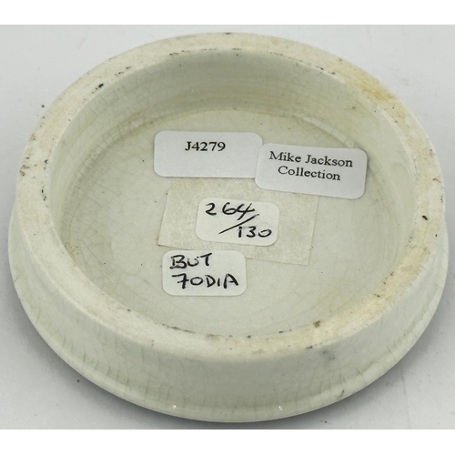 502 - LONDON SHAVING CREAM POT LID. (APL pg 264, 130) 2.4ins diam. Largest of the sizes with extra border,... 