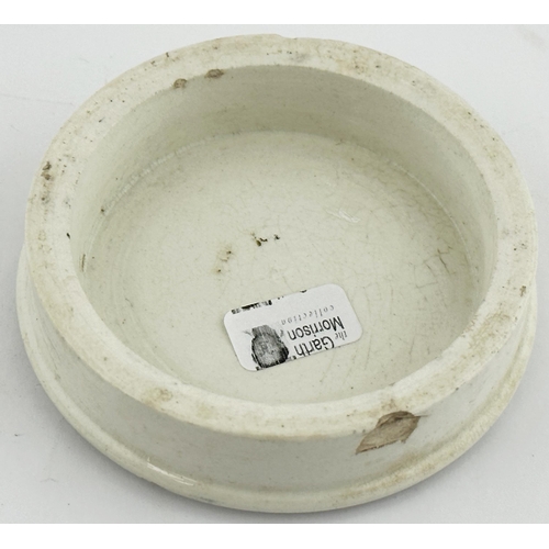 511 - STOKE DEVONPORT TOOTH PASTE POT LID. (APL pg 88, 85) 2.8ins diam. Black transfer with ribbon stating... 