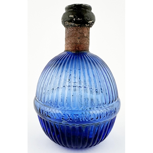 376 - HARDENS STAR FIRE GRENADE. 6.5ins tall. Classic bright mid blue glass embossed fire grenade, vertica... 