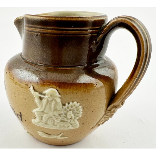 442 - MINIATURE AYLESBURY PUB NAMED JUG. 2.2ins tall. Attractive tiny t.t. salt glaze jug, rear handle, wh... 