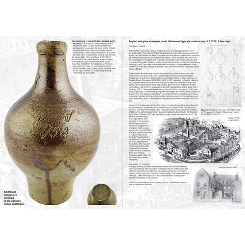 603 - ENGLISH 1753 DATED BELLARMINE TYPE ALE BOTTLE. 8.8ins tall. Most delightful ovoid Bellarmine style, ... 