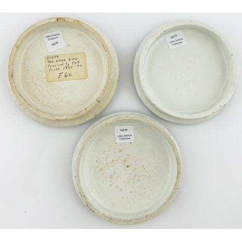 24 - PRATT LID GROUP. Largest 4.25ins diam. Multicoloured. Inc. KM 266, KM 295 & KM 306. Chips. (3)