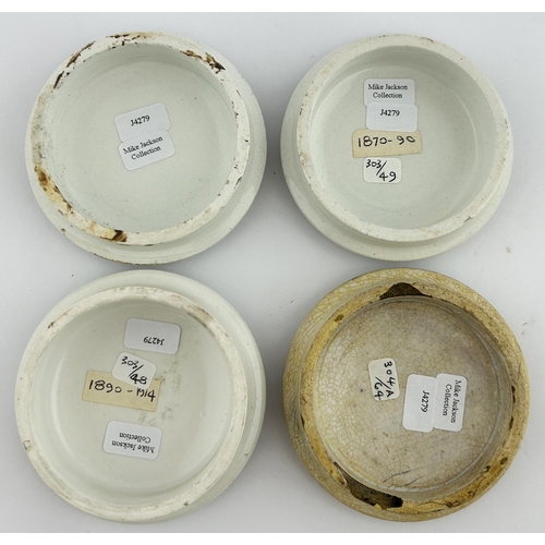 61 - JOHN GOSNELL POT LID GROUP. Largest 3.25ins. Various colours. Chips & staining. (4)