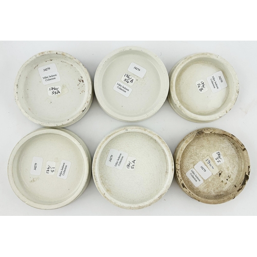 195 - TIMOTHY WHITE POT LID GROUP. Largest 3.25ins. Various. CHERRY, ARECA NUT & OTTO OF ROSE. Great crisp... 