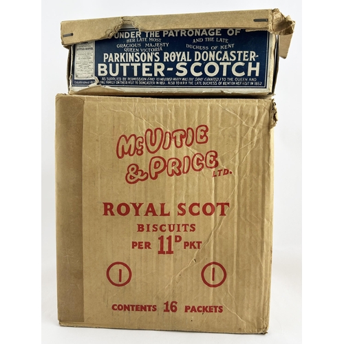 284 - ADVERTISING DUO. Largest 9 x 10ins. MC VITIE & PRICES BISCUITS plus PARKINSONS BUTTER SCOTCH boxes. ... 