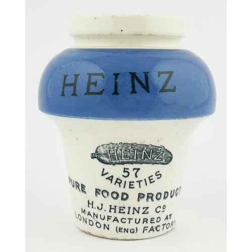 305 - HEINZ MUSTARD JAR. 4ins tall. Blue band to top, double sided. Good.