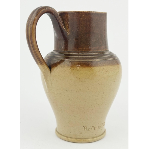 322 - EARLY IMPRESSED MORTLOCK SALT GLAZE JUG. 4.25ins tall. MORTLOCK & LONDON. Rear handle. Base p.m. Rep... 