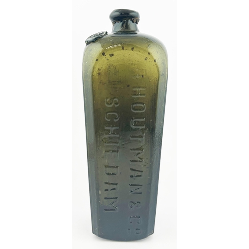 329 - SEALED GIN BOTTLE. 11ins tall. Embossed A HOUTMAN & CO/ SCHIEDAM. Chip to seal.