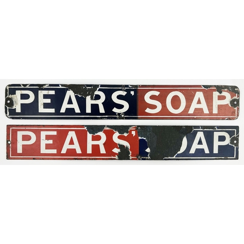 335 - PEARS SOAP ENAMEL SIGN DUO. 18.5 x 2.75ins. White letters alternating red & blue ground. Heavy rusti... 