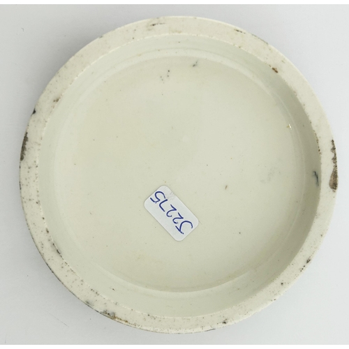 337 - HOLLOWAYS OINTMENT POT LID. 4ins diam. Great image with 4s 6d to front. Blow hole to centre ? Minor ... 