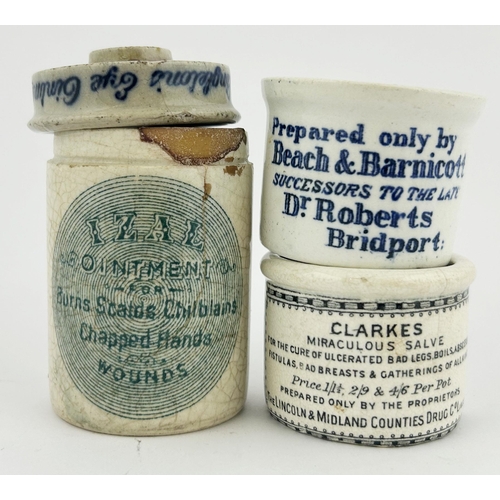 340 - OINTMENT POT GROUP. Largest 2.5ins. Inc. SHEFFIELD, CLARKES, BRIDPORT & SINGLETONS EYE OINTMENT. Dam... 