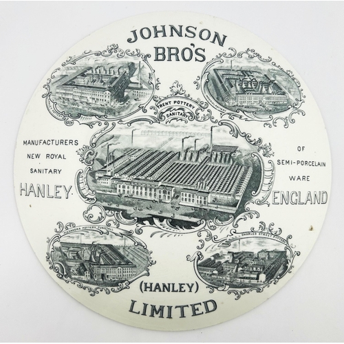 345 - HANLEY/ 1897 DOUBLE SIDED PLATE. 10ins diam. Black print JOHNSON BROS with building pics to one side... 