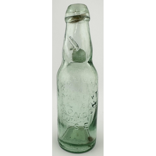 347 - EARLY KIDDERMINSTER CODD PATENT BOTTLE. 7.1 ins tall, aqua glass. Wonderful very early narrow neck &... 