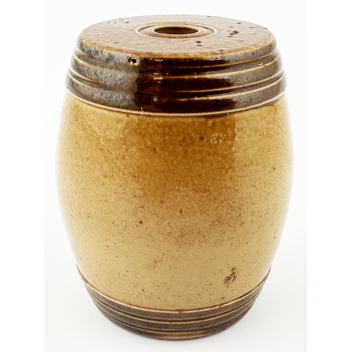 350 - DOULTON TRADESMANS SAMPLE BARREL. 2 ins tall. Delightful minature salt glaze barrel, curved sides, d... 