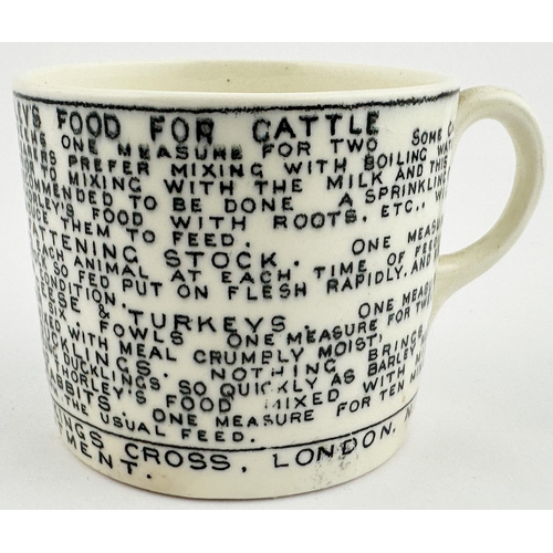 367 - THORLEYS POULTRY FOOD MUG. 2.8 install. Off white (some staining) straight sided mug with side handl... 