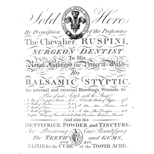 374 - RUSPINIS STYPTIC BOTTLE. 3 ins tall. Very early cobalt blue, squat rectangular body, round shoulders... 