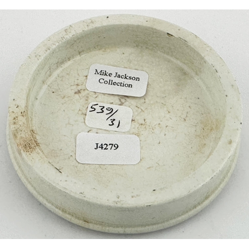 379 - EDINBURGH POT LID. (APL pg 539, 31) 2.7ins diam. Black transfer with single thin black line border, ... 