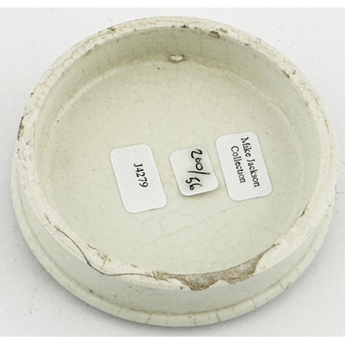 385 - DUBLIN POT LID. (APL pg 200, 56) 2.9ins diam. Good black transfer with clear aztec style border. COL... 