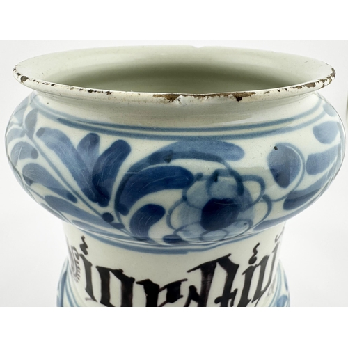 403 - DELFT TIN GLAZE DRUG JAR. 7.9ins tall. A very large and impressive bluey tinged tin glazed wide mout... 