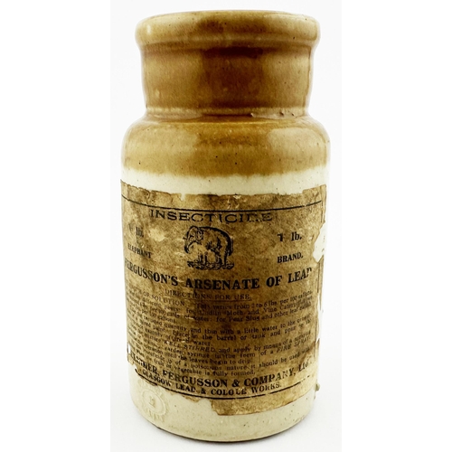 404 - FERGUSONS ARSENATE OF LEAD. DP p74. 5.6ins tall. T.t. stoneware wide mouthed jar, Skey p.m. Six line... 